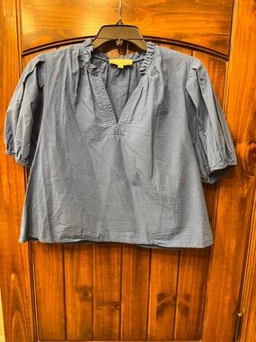 Pinch Dusty Blue V-Neck Ruffled Peasant Top